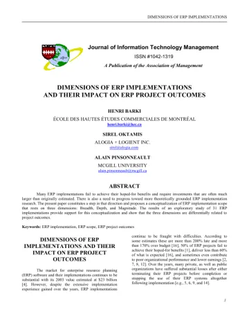 DIMENSIONS OF ERP IMPLEMENTATIONS AND THEIR IMPACT